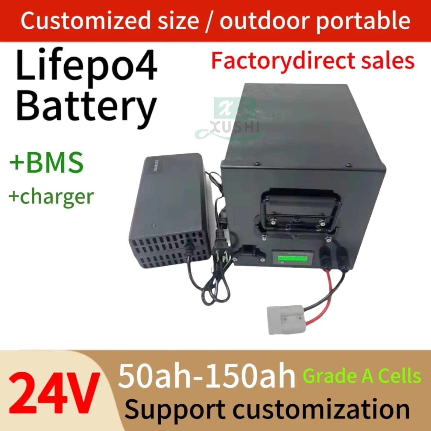 

XS 24V 50Ah 60Ah 80Ah 100Ah 120Ah 150Ah lifepo4 аккумулятор с BMS для лодки подруливающего устройства солнечный инвертор IP67 водонепроницаемый + 10A зарядка