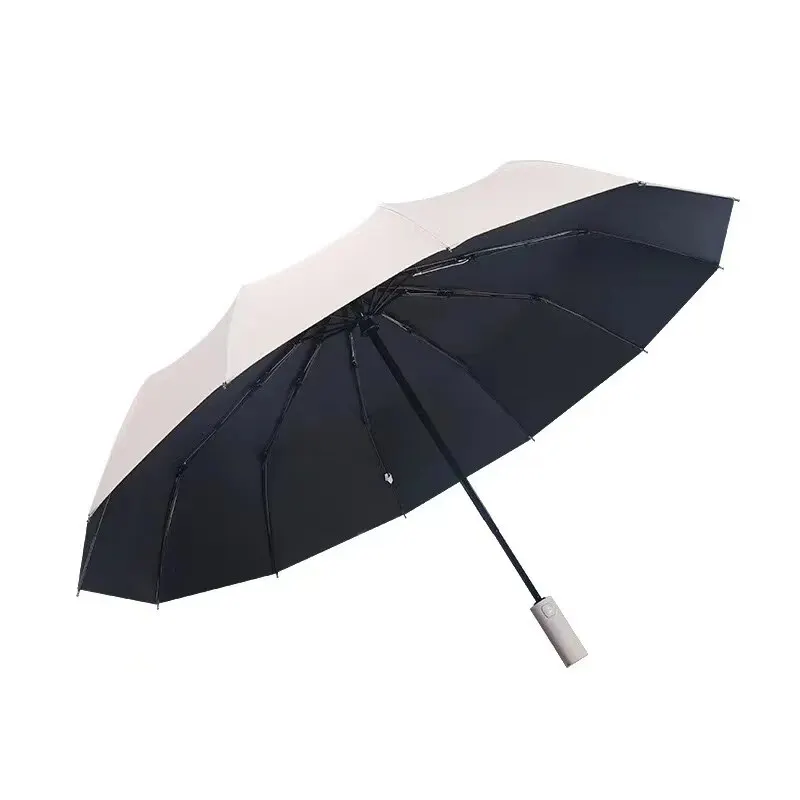 12 Bone Black Glue Fully Automatic Umbrella With Thick And Durable Keel Three Fold Umbrella UV Resistant Folding Umbrella 12 Bon