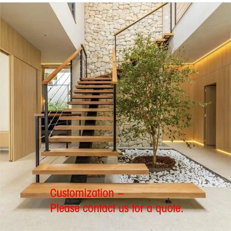 custom.Designer Mono Stringer Staircase Floating Look With Steel Structure and Timber Treads Modern Interior