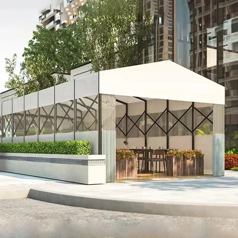 & Aluminum Alloy Gazebos Luxury Garden Restaurant Pergola Outdoor Folding Telescopic Canopy Mobile Push-pull Tent Rainproof Awni