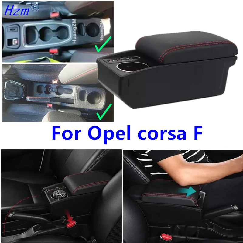 Für Opel Corsa F 2019-2025 Armlehnenbox für Opel Corsa Auto-Armlehnenbox Aufbewahrungsbox Getränkehalter Spezielles Nachrüst-Autozubehör