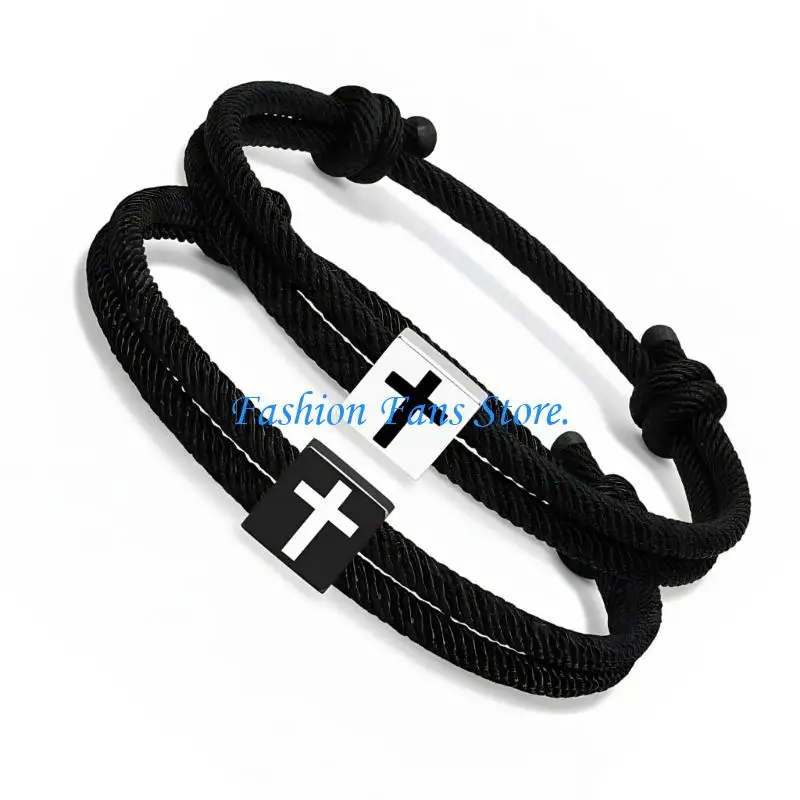  Pack of 2 Religious Accessory Bracelets with Adjustable Crosses Designs for Baptism Celebration Christian Couples