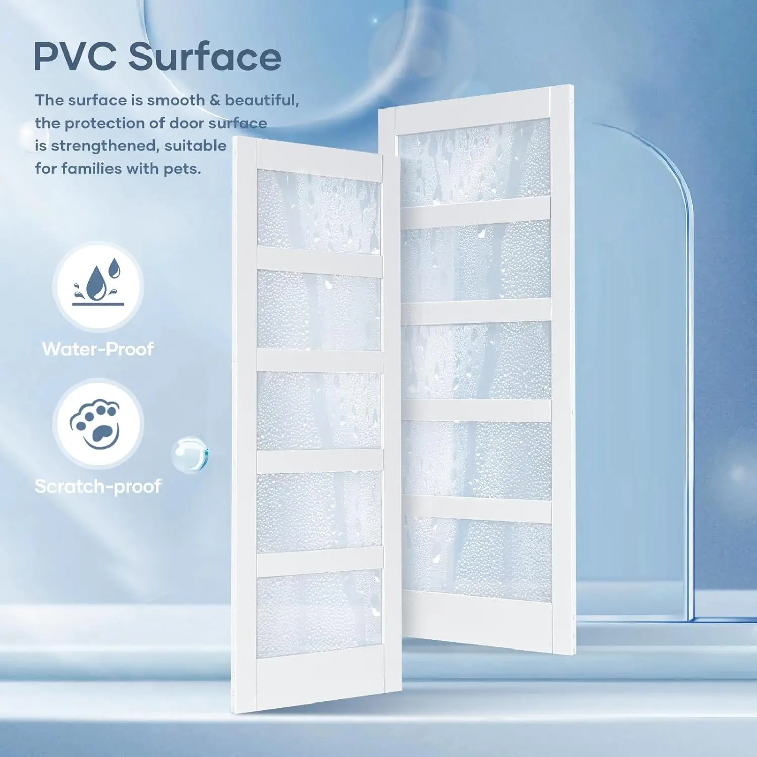 Hardware Kit Included, 5 Frosted Glass, LVL Wood Panel Covered with White Water-