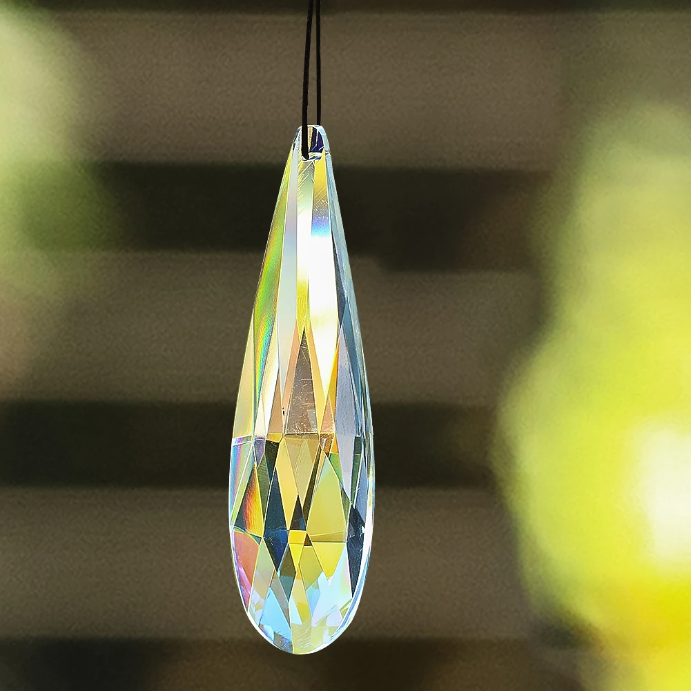 120mm Rainbow Crystal Suncatcher Hanging Prisms for Window Faceted Glass Teardrop Sunlight Chaser Catcher Pendant Garden Decor