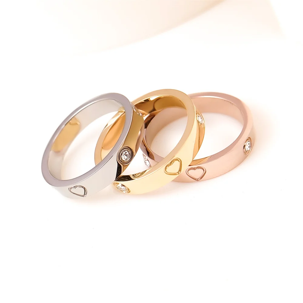 Edelstahl-Liebesring, INS, schlichter Ring mit Kristall, Roségoldfarben, für Damen, trendiger Schmuck aus Titanstahl, Hochzeitsaccessoires. – Detail 2