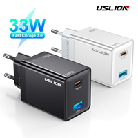 USLION 2 Ports Mini 33W GaN USB Type C Charger QC3.0 Portable Fast Charging For iPhone 14 Pro Xiaomi 13 Samsung KR/EU/US/UK Plug