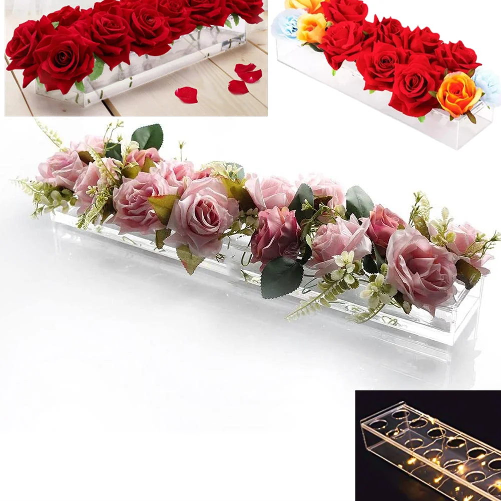 Clear Acrylic Flower Vase Rectangular For Dining Table Wedding Decoration Rose Gift Box Desktop Home Decoration