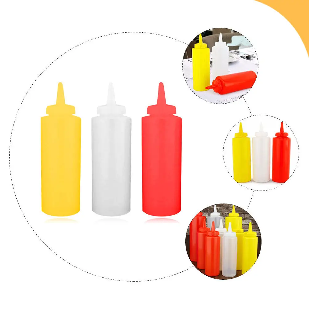 3Pcs Food Grade Pe Squeeze Bottles Ketchup Mustard Condiment Dispenser Sauce Squeeze Container Salad Dressing Kitchen Storage