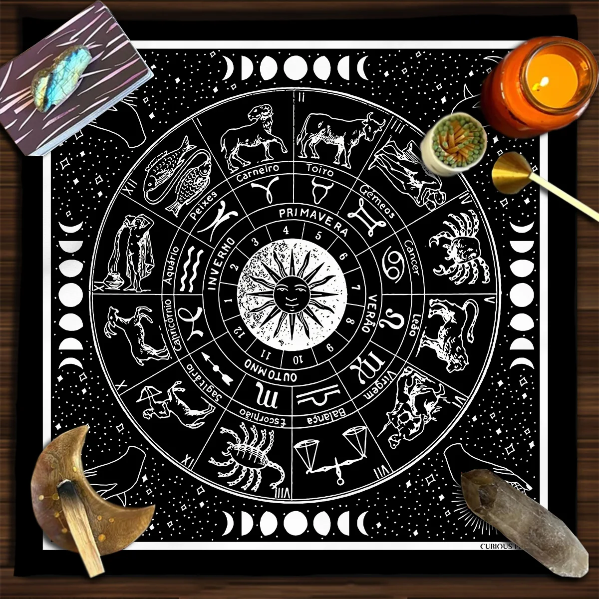 Tarot Card Tablecloth Altar Cloth Wheel Of The Zodiac Astrology Chart Sun Moon Witchcraft Oracle Cards Pads Home Room Decor