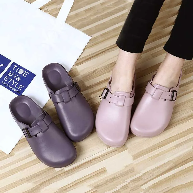 Baotou Comfortable Flat Slippers Women's Laboratory Waterproof Doctor Shoes Nurse Shoes Couple Slippers Lightweight Home