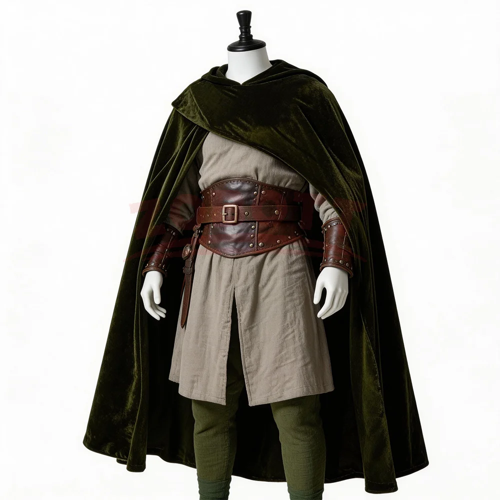 Medieval Velvet Hooded Cloak - Renaissance Cape with Hood Vintage Capelet Halloween Sorcerer Costume