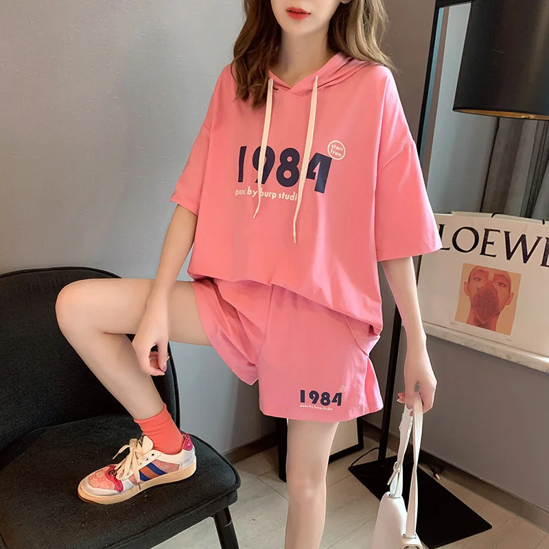 

Casual Women's Summer Tracksuits Fashion Letter Printing T-shirt + Shorts Two Piece Sets Women Summer Suit Outfit