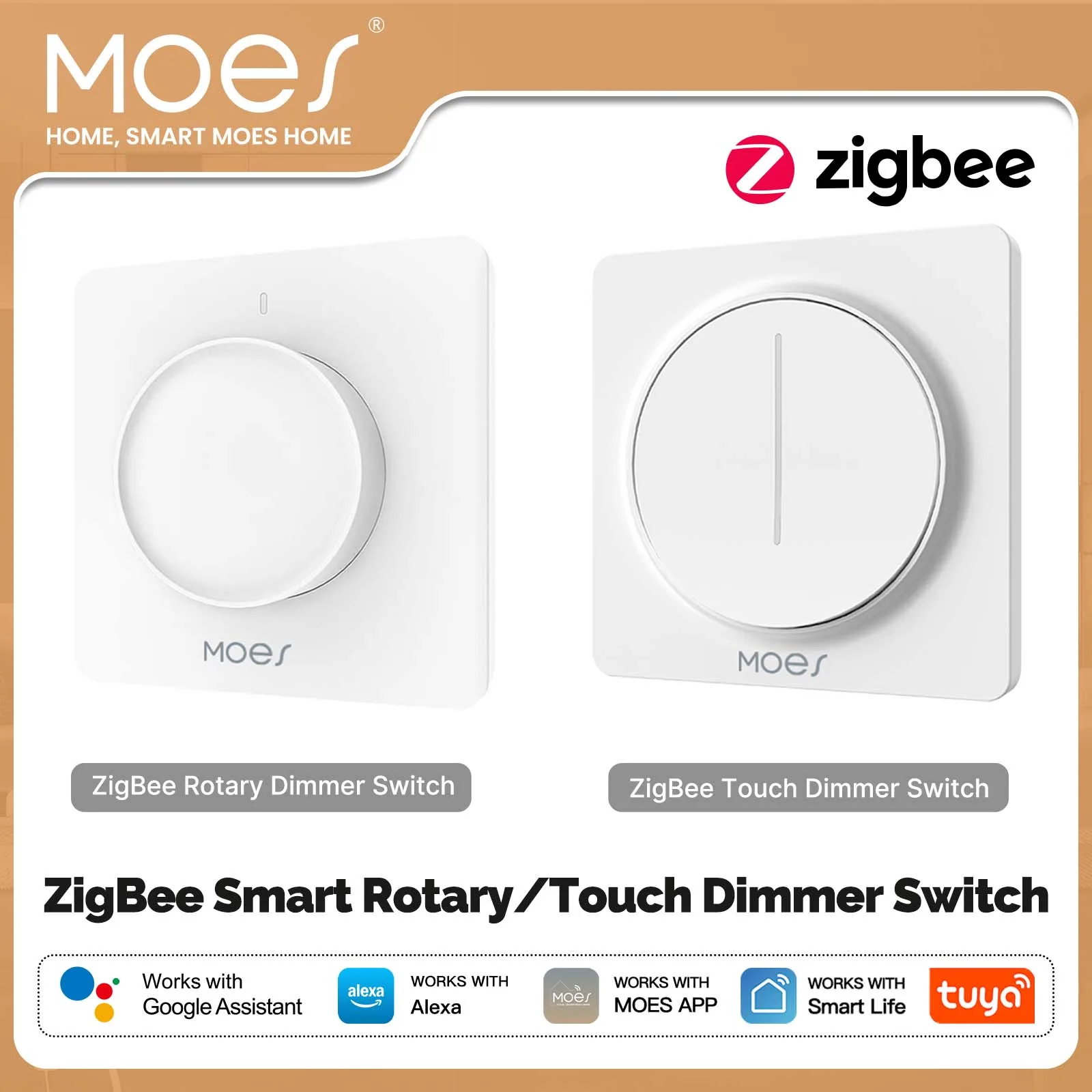 

MOES ZigBee умный поворотный/сенсорный диммер Smart Life/Tuya приложение дистанционное управление работает с голосовыми помощниками Alexa Google