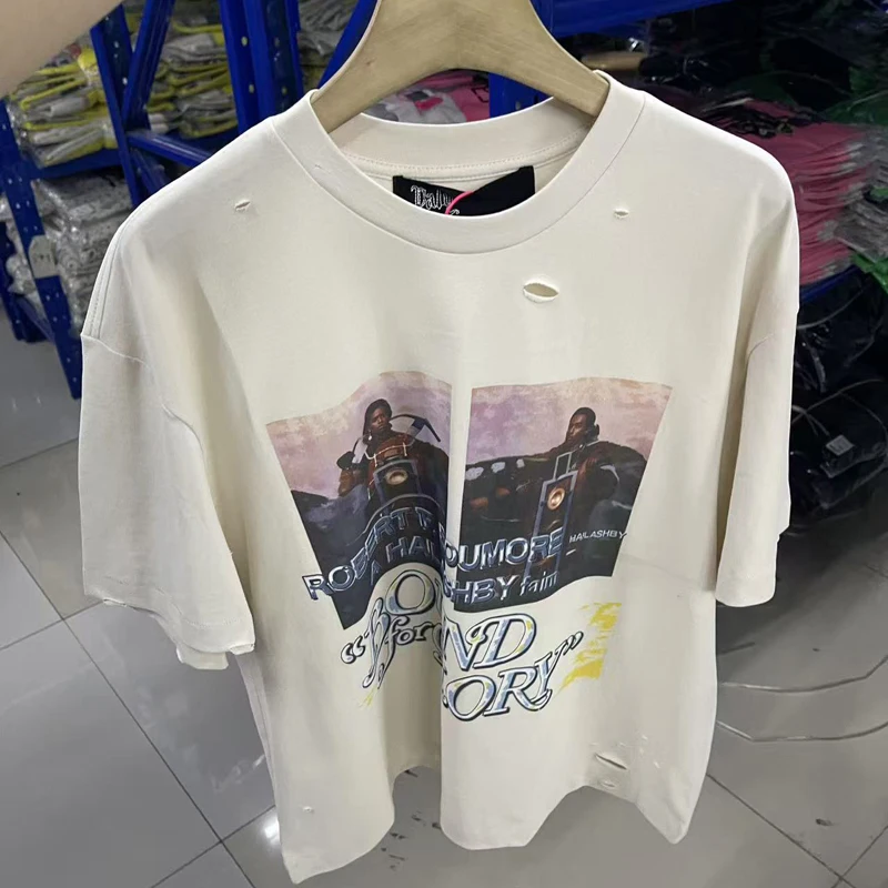 

PALY Tops Tee Summer American Streetwear Hole Print High Quality Casual Loose Paly Short Sleeve Tee