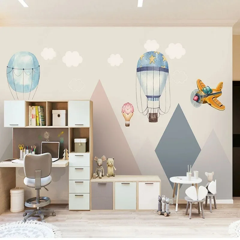 Custom 3D Modern Nordic Ins Cartoon Hot Air Balloon Airplane Children's Room Background Wall For Bedroom Walls Home Décor Tapety