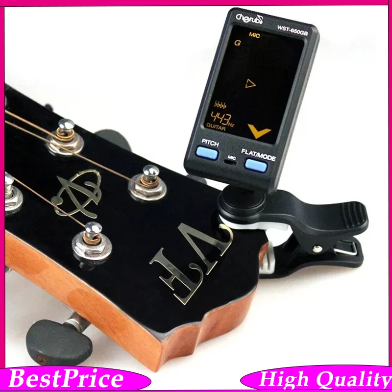 Accordeur professionnel Cherub WST-650GB pour guitare et basse, mode de capteur automatique à clipser/micro, prise en charge de la réglage de la hauteur de tonalité/du tonalité plat, écran LCD
