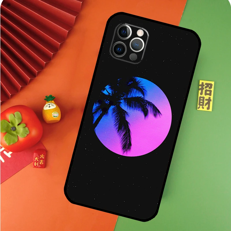 80s Retrowave Neon Palms Tree Phone Case For iPhone 14 13 12 11 Pro Max Mini XS X XR 6 7 8 Plus SE 2020 Soft Cover Case