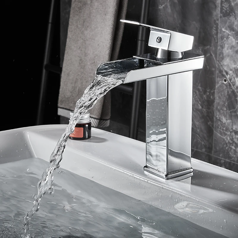 Black Waterfall Basin Sink Faucet Tall Bathroom Mixer Tap Wide Spout Vessel Sink Fauet Hot Cold Water Tap