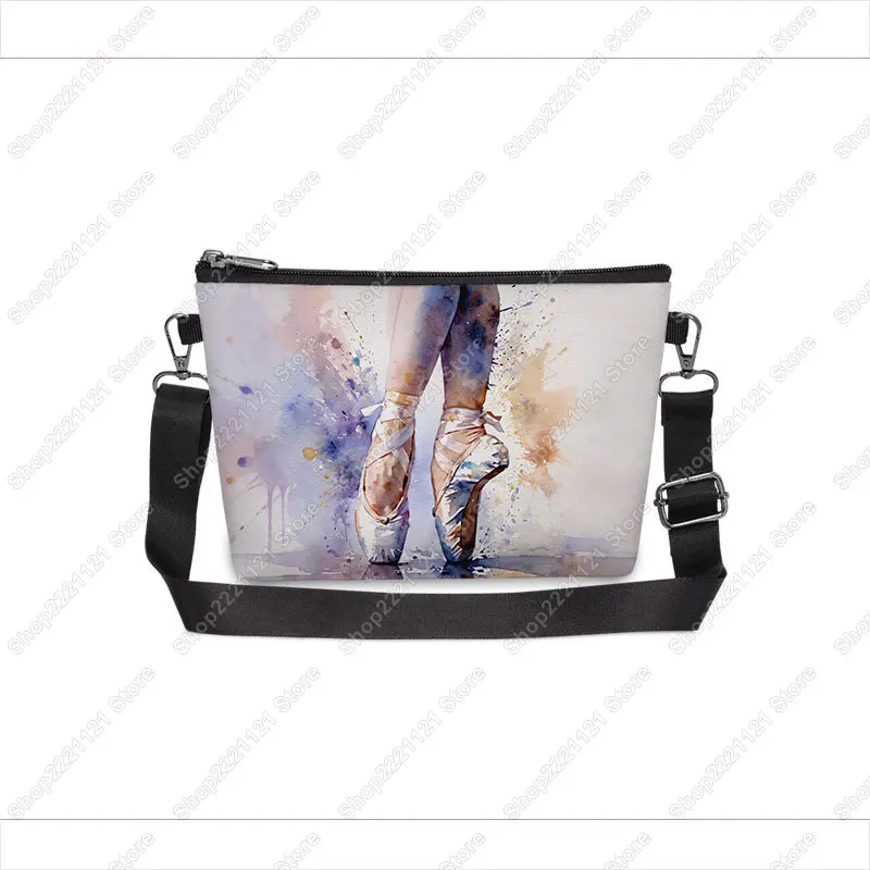 Elegant Ballet Dancer Print Cosmetic Case Ballerina Crossbody Bags Women Portable Makeup Bag Canvas Handbags Phone Storage Bag