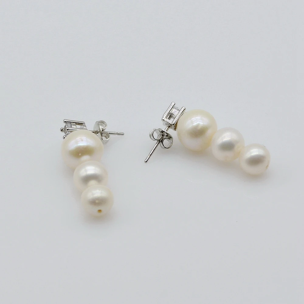 Pearl Stud Earrings Round Natural Pearl Sterling Silver Stud Earrings Arrangement Ball Pendant Long Ladies Stud Earrings