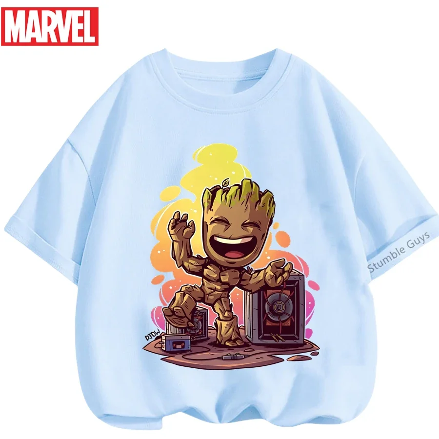 

Marvel Groot Super Hero Short Sleeve Summer Kids Boys Clothes Girls Soft Anime Avengers T-Shirt