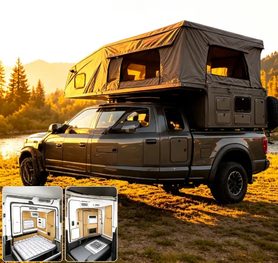 ABS hard shell pop-up roof tent camper module, complete kit for pickup truck. view 6