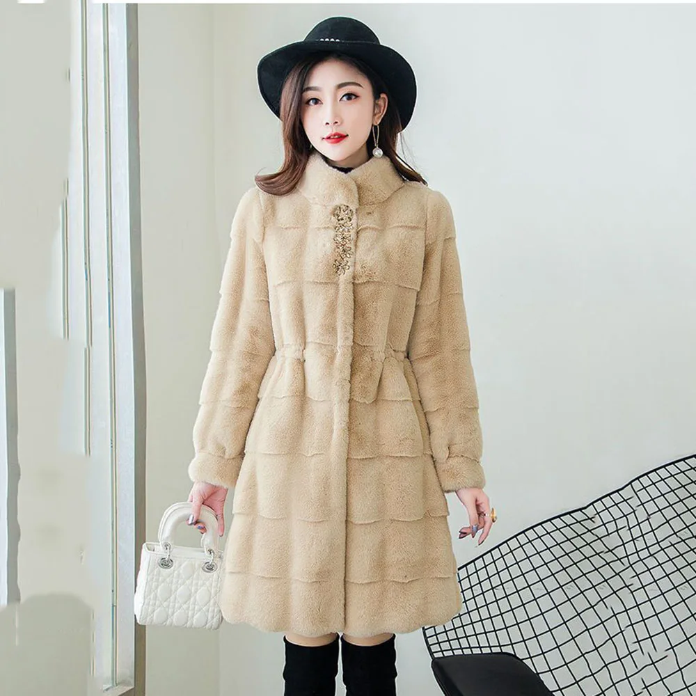 Fashion Fur Integrated Danish Mink Fur Temperament Coat for Women's  Winter New High-end Mid Length Imitation Mink Fur Warm Coat