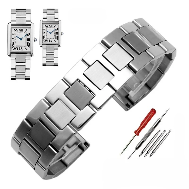 For Cartier Tank Londun SOLO Claire Series men women watch Strap Fine Stainless steel watchcband bracelet 17.5mm 20mm 22mm 23mm