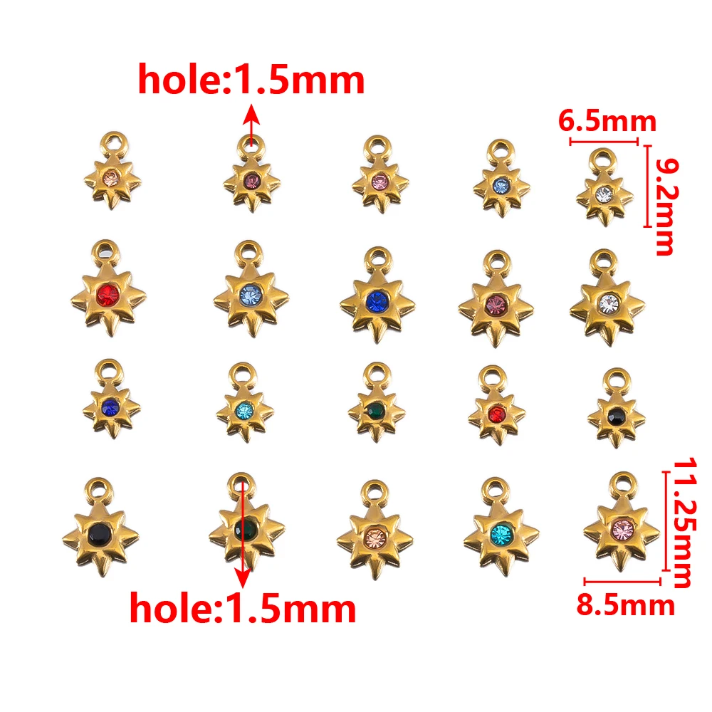 10pcs Colorful Crystal Rhinestone Star Charms Stainless Steel Flower Earrings Pendant Necklace DIY Cloth Jewelry Making Supplies image 6