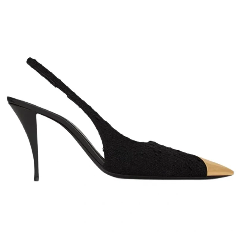 Metallic Pointed-toe Black High Heels 2024 Summer New Sexy Pumps with Stiletto Heels Back Tripper Toe Toe Sandals