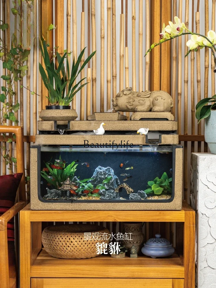 Chinese Living Room Fish Tank Flowing Water Ornaments Circulating Water Office Desk Surface Panel Landscaping Decoration Retro