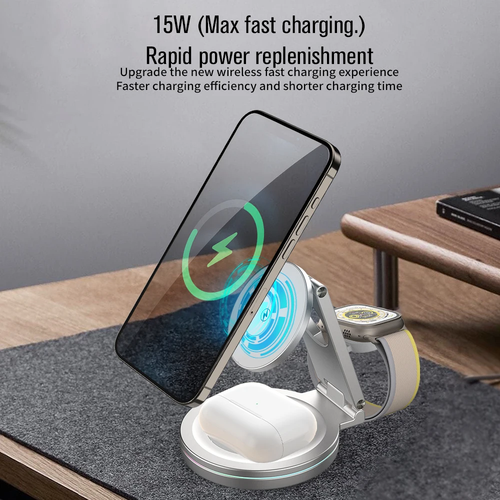 

The new aviation titanium alloy multifunctional mobile phone charger is suitable for wireless charging of MagSafe iWatch Airpods