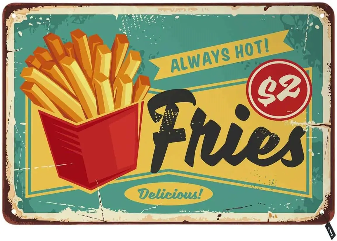 Swono French Fries Tin Signs,Vintage Metal Sign For Men Women,Wall Decor Bars,Restaurants,Cafes Pubs,-aluminum