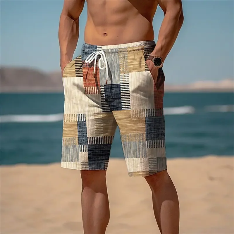 

2025 Summer Hawaiian Beach Shorts Holiday Casual Colorful Plaid Print Sportswear Quick Drying Trunks Ice Shorts Hawaii Swimsuit