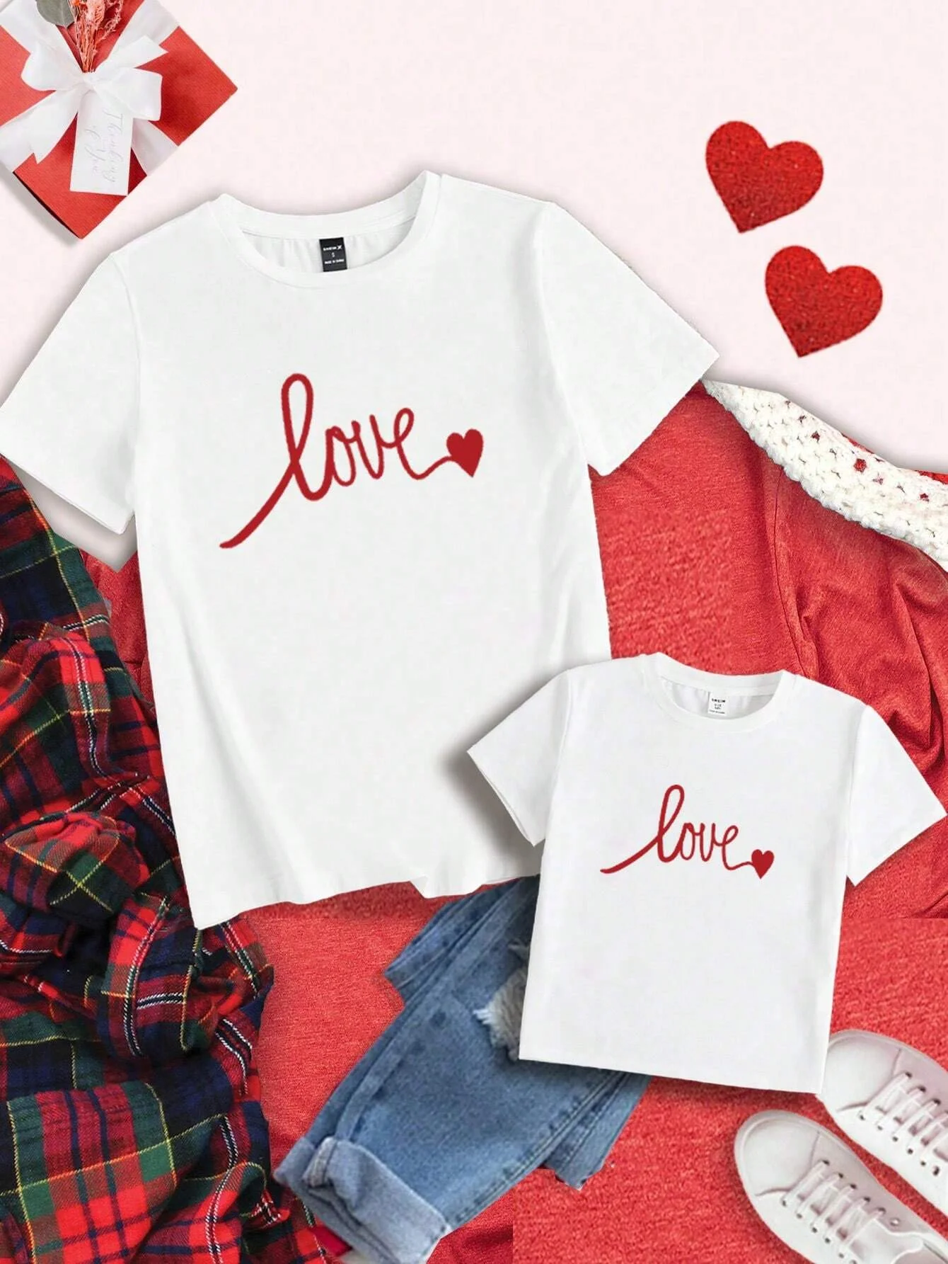 Parent-child outfit new family heart-shaped letter print100%pure cotton solid color T-shirt street high-quality short sleeved55