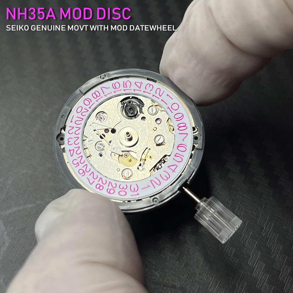 Modification Japan NH35 Movement with Modified Color Disc Wheel Red/Purple/Green/Orange/Blue Datewheel NH35A Automatic Mechanism