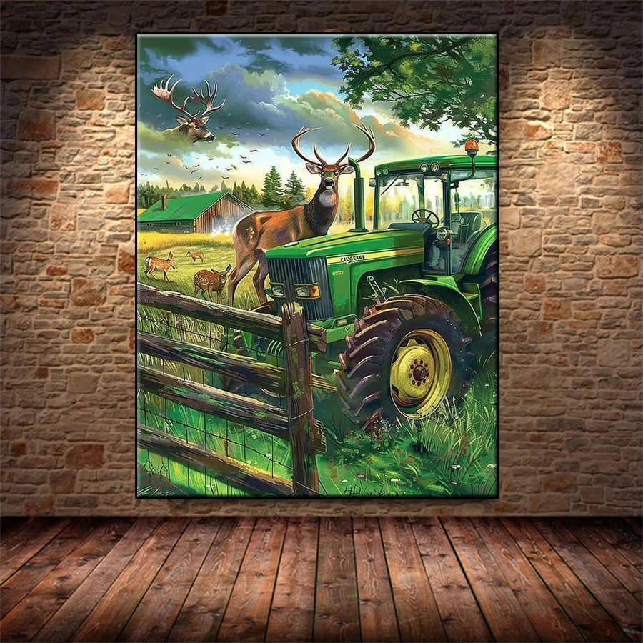 5D Diamant Stickerei Bild Kit Neue Ländliche Bauernhof Traktor Tier Hirsch Diamant Malerei Mosaik Kreuz Stich Erwachsene Dekoration Geschenk