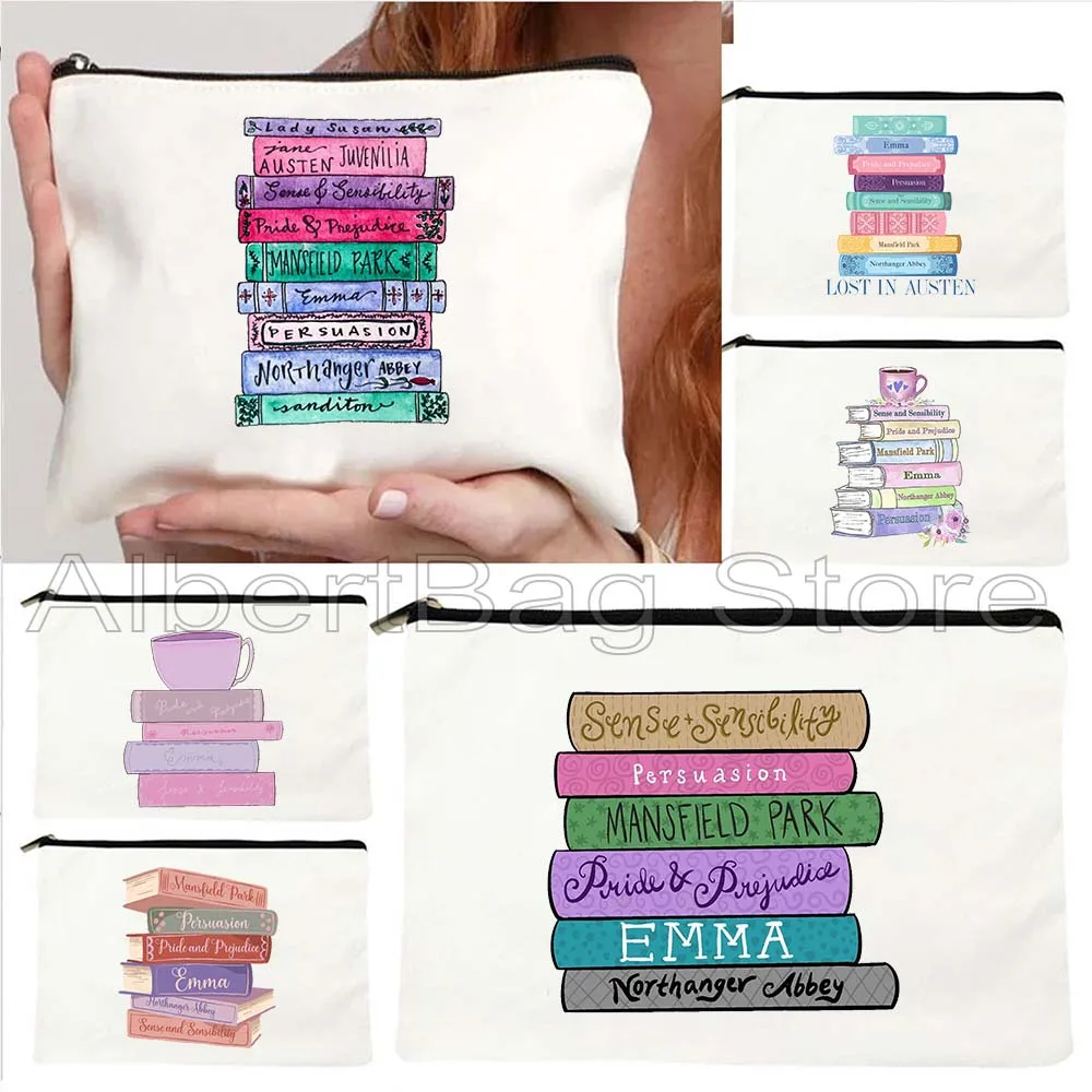 

Cute Jane Austen Floral Book Stack Jane Austen's Novels Library Quotes Reading Gift Cosmetic Makeup Toilet Bag Pencil Case Pouch