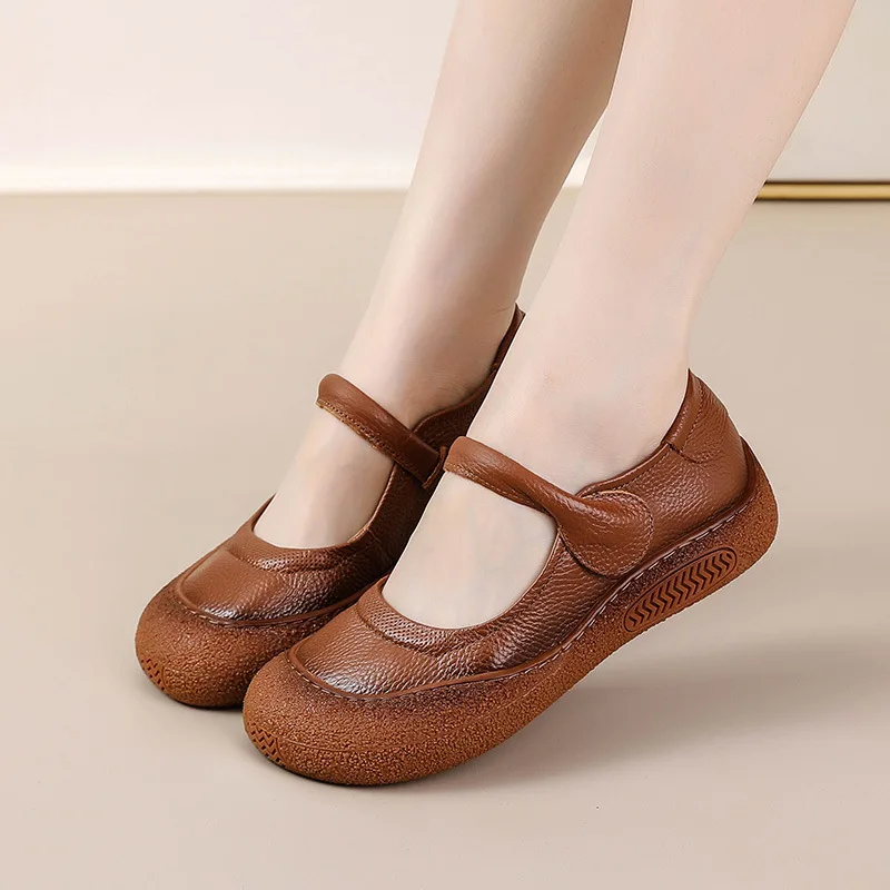 New Autumn v flats shoes women\'s mary jane loafer ladies concise strap cow leather ballerina flats woman luxury shallow moccasin