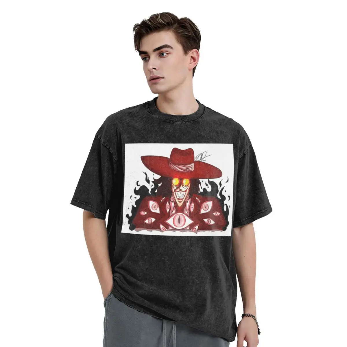 

Alucard Face (Hellsing) Промытые футболки Harajuku Футболка в стиле хип-хоп с короткими рукавами Уличная одежда Топы Футболки для мужчин и женщин