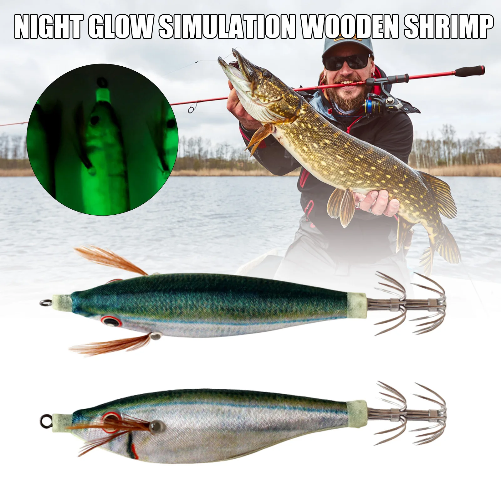 Simulated Squid Fishing Lure Luminous Fluorescent Shrimp Bait For Fresh/salt Water Portable Artificial Explosive Hook Fish Baits