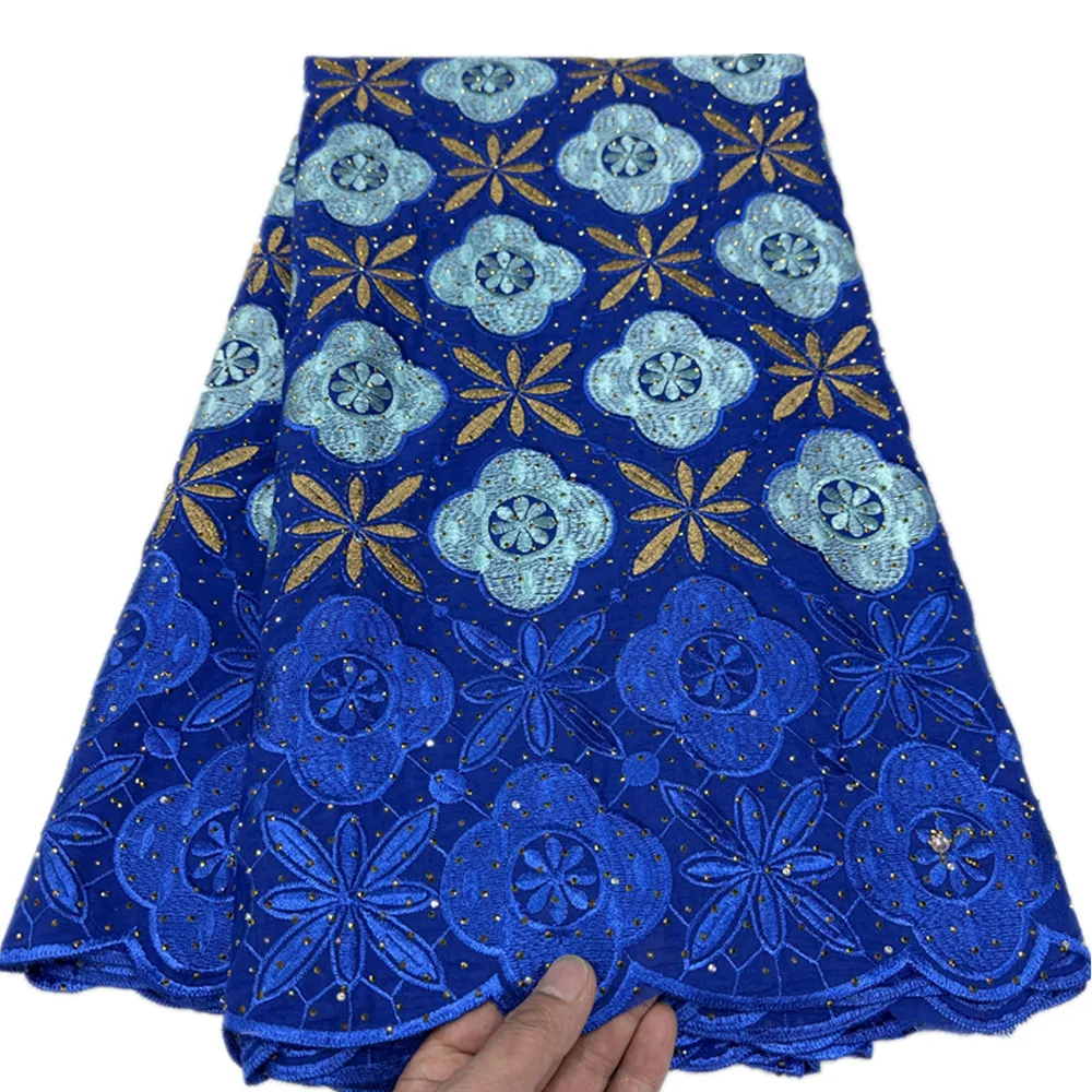 

Hot Sales Swiss Voile 100% Cotton Lace Fabrics High Quality African Embroidery Lace Fabrics With Stones For Wedding 3106