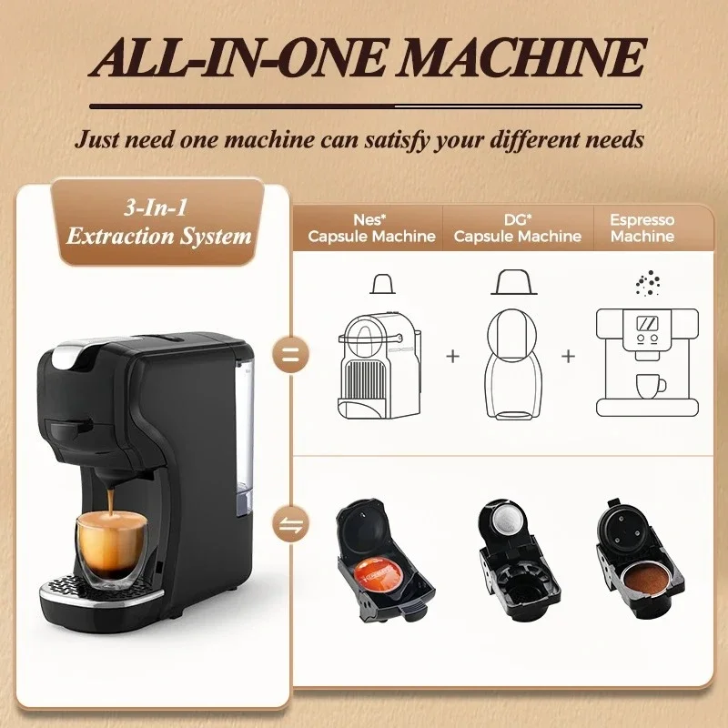 Black 3-in-1 Capsule Coffee Machine 611 with Milk Frother & Adjustable Cup Holder