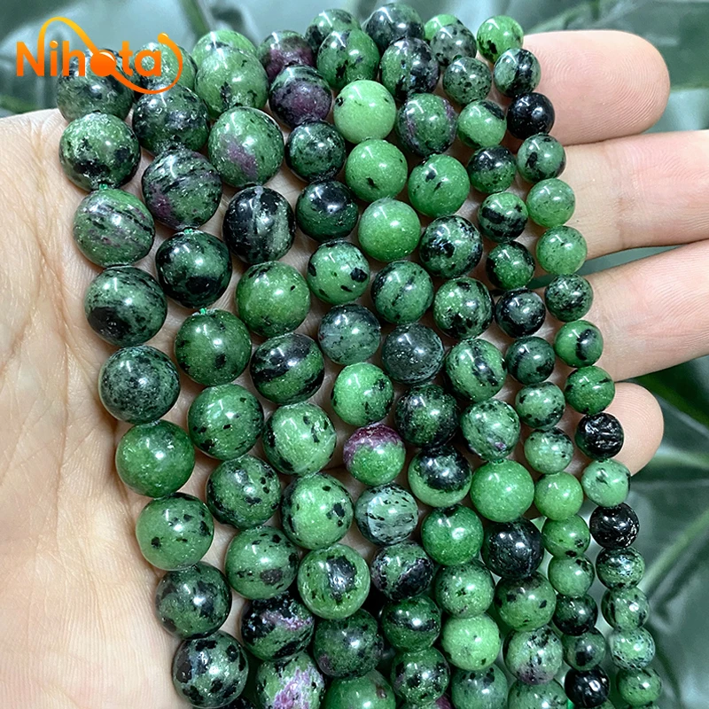 Natural Epidote Rubys Zoisite Beads Round Loose Stone Beads DIY Bracelet Necklace 15