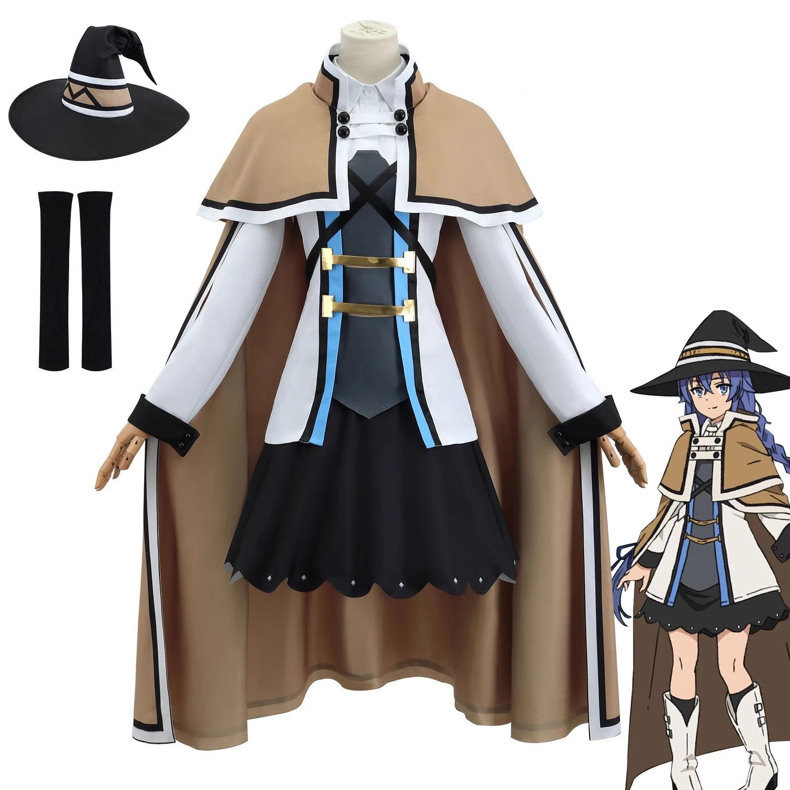 Roxy M. Greyrat Cosplay Costume Wig Anime Mushoku Tensei Roxy Migurdia Uniform Hat Cloak Socks Halloween Party Girls Women