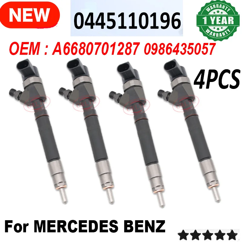 4PCS NEW 0445110196 A6680701287 High Quality Injector 0 445 110 196 for Mercedes-Benz OM668.940 OM668.941 OM668.942 0986435057