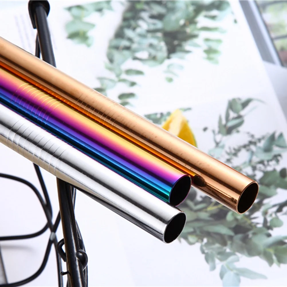 

4pcs Stainless Steel Straw Set With Brush Reusable Drinking Pipet For Home Office Bar Restaurant Use Silver In Black Flannelette