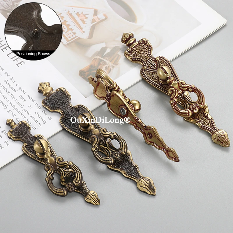 Antique 4PCS Solid Brass Furniture Handles Drawer Pulls Cupboard Wardrobe Closet Dresser Shoe TV Wine Cabinet Pulls Rings Knobs