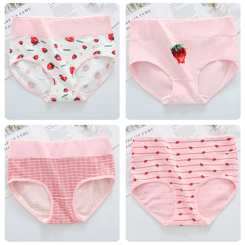 4Pcs Cotton Women\'s Panties High Waist Body Shaper Underwear Breathable Fashion Print Girls Briefs Cute Panty Female Lingerie