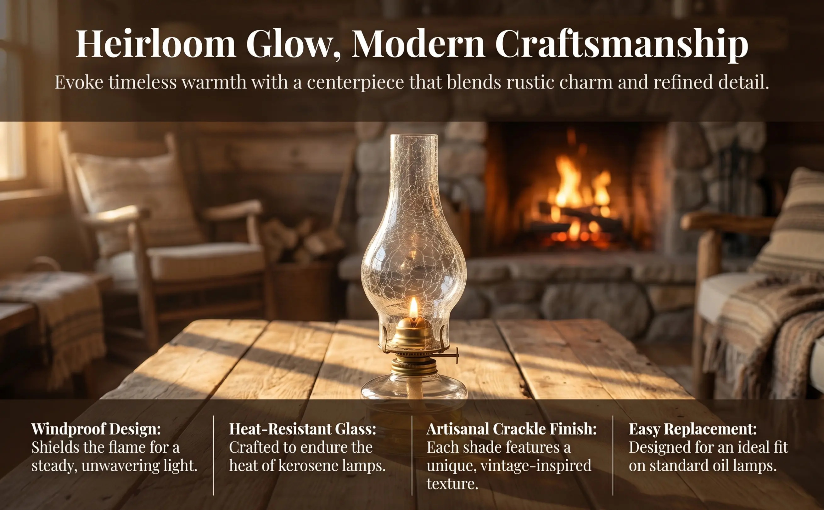 Oil Lamp Glass Shade Retro Style Cracked Texture Fine Craftsmanship Windproof Heat Resistant Clear Chimney for Lamp